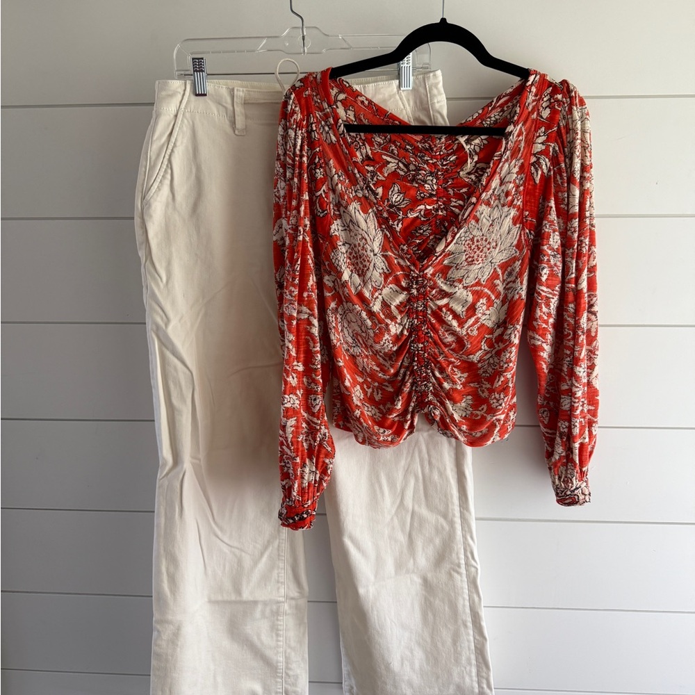 Free People Orange Floral Top, Size Medium - Picture 4 of 9